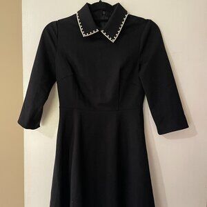 Kate Spade Black Pearl Rhinestone Embellished Collar Fit Flare Dress XS NJMU8188